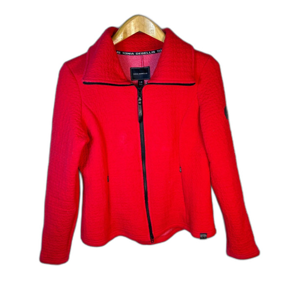Tonia Debellis Women's Shiloh Red Textured Knit Full-Zip LS Jacket Size L - Picture 3 of 15